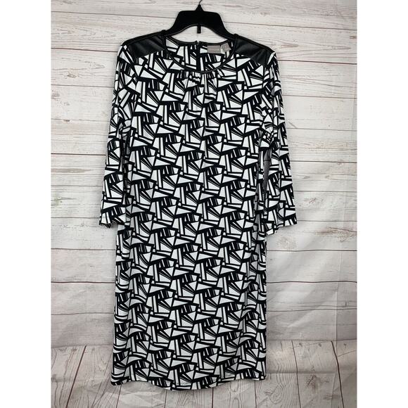 Chico's Shift dress Womens size 1 Medium black/white faux leather shoulders‎ - Picture 1 of 6